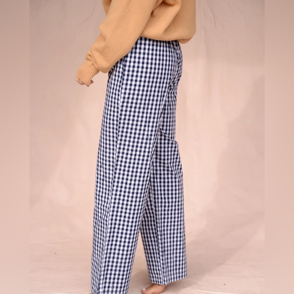 Sonderhaus Perfect Pants Wide Leg 100% Cotton Size XS Blue Gingham